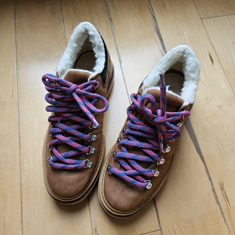 SCHUTZ Lucille Tan Suede Shearling Hike Boots